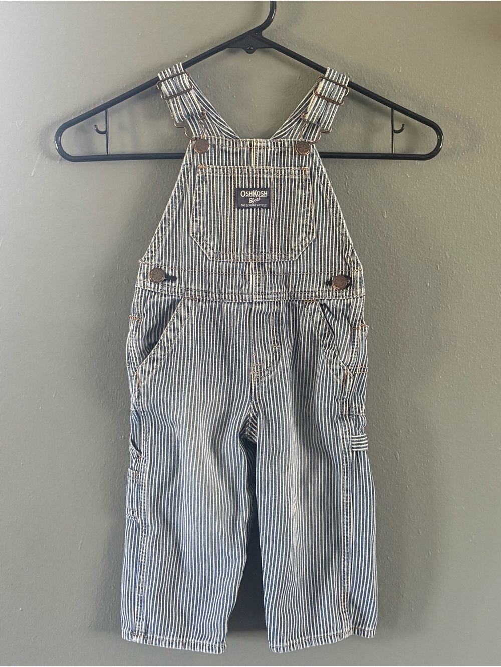 Vintage OshKosh B'gosh Kids Blue Striped Overalls size 18 mos